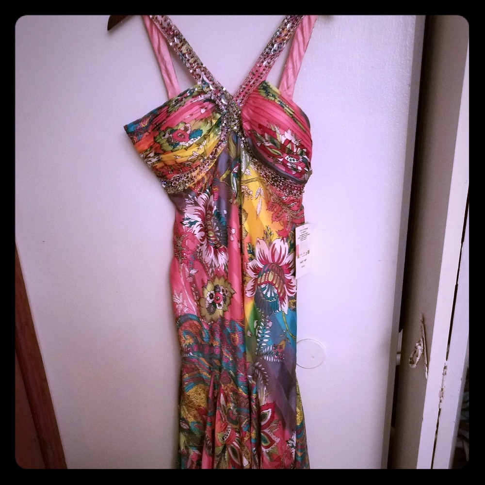 Silky colorful beaded floor length summer dress